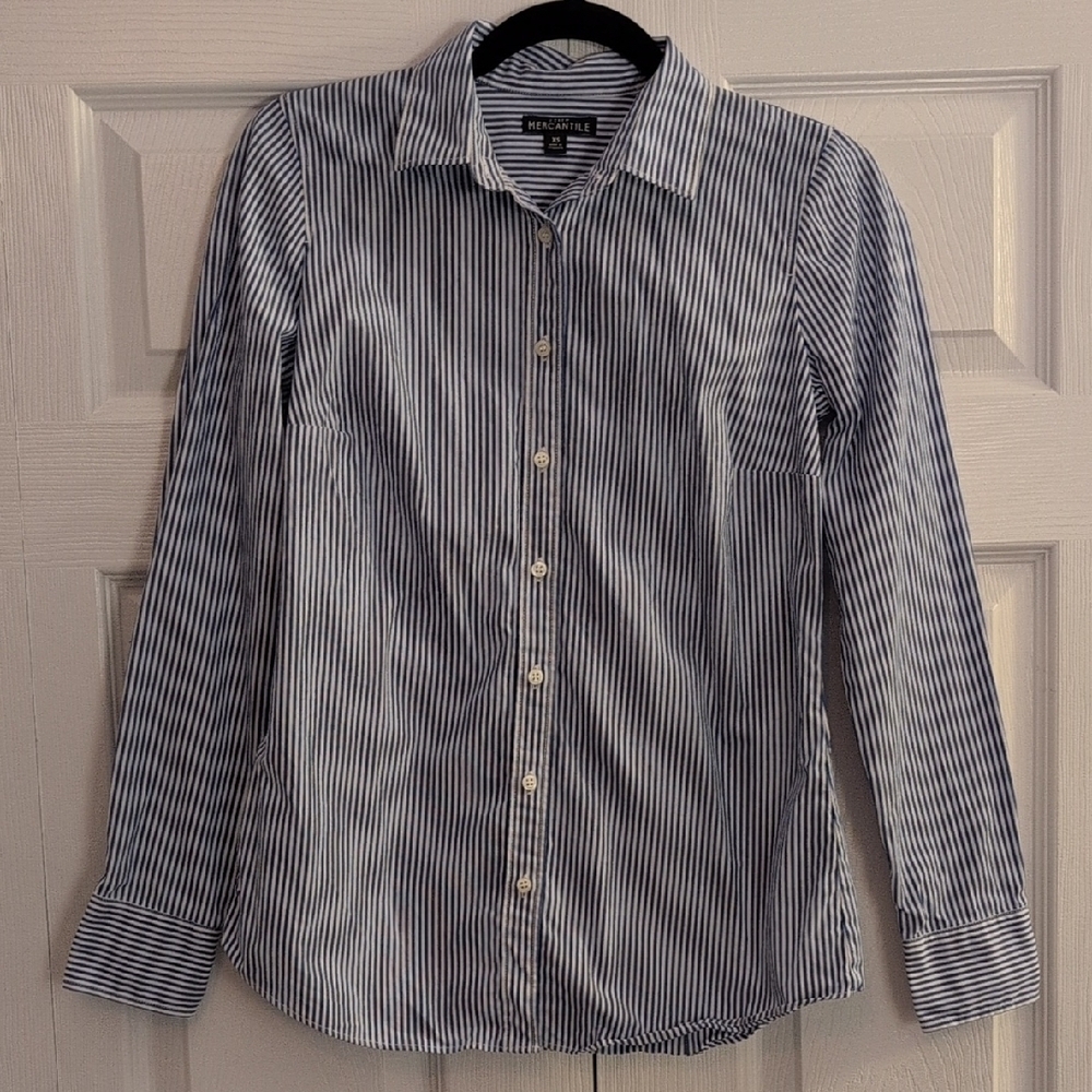 J. Crew XS Blue and White Striped Button Down